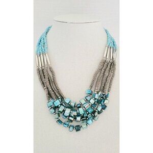 Turquoise Color Seed Beaded Multi Strand Necklace 18 Inches